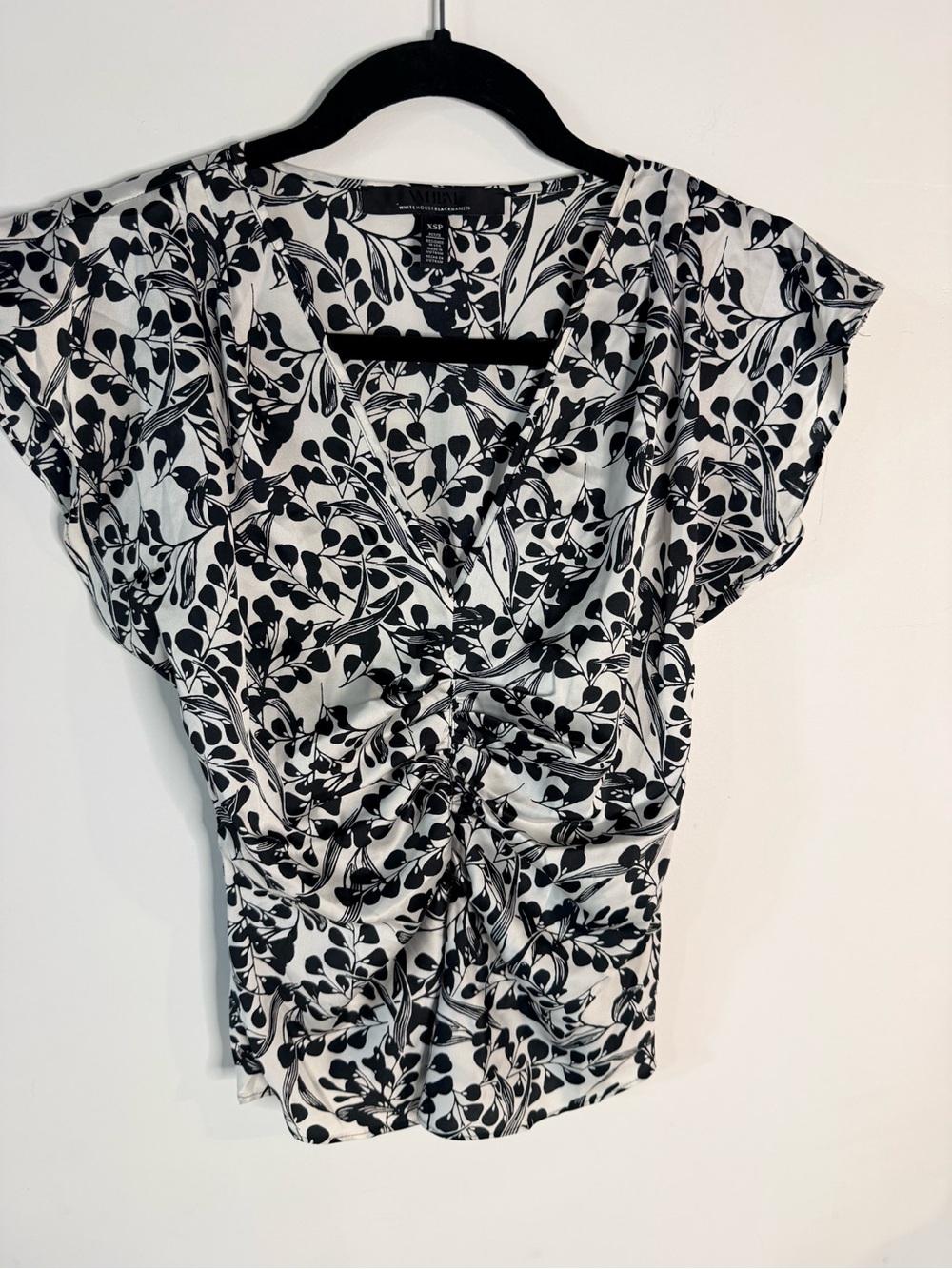 WHBM black and white botanical print blouse